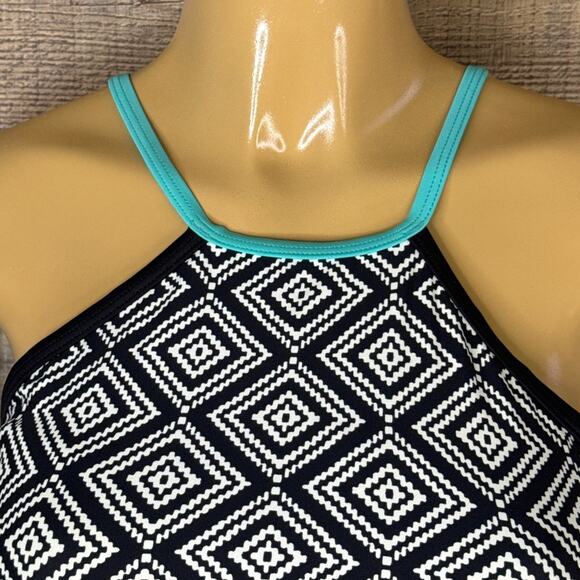 Title Nine Plunge Tankini Swim Top High Neck White Black Geometric Size Small - Picture 2 of 7